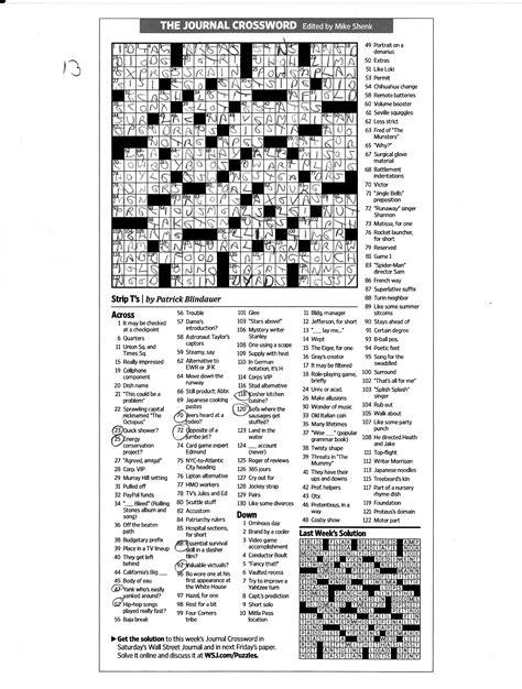 wsj crossword puzzles printable